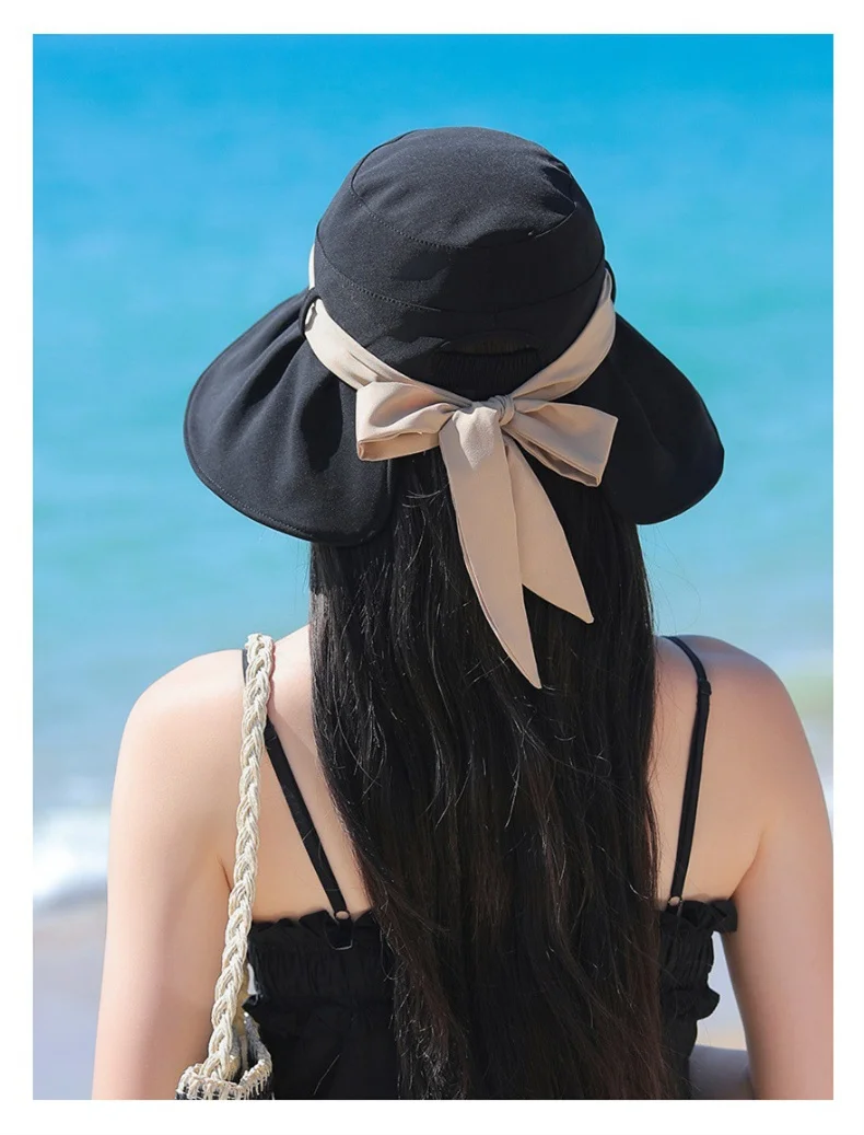 Fisherman Hat Women Summer Outdoor UV large brim sunscreen hat Korean solid color show face small sun hat beach