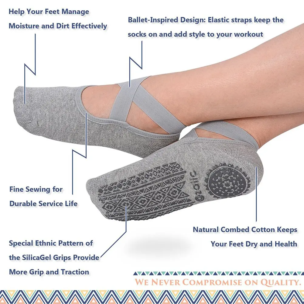 Women's Non-Slip Grip Socks for Yoga, Pilates, Dance, and Fitness Workouts