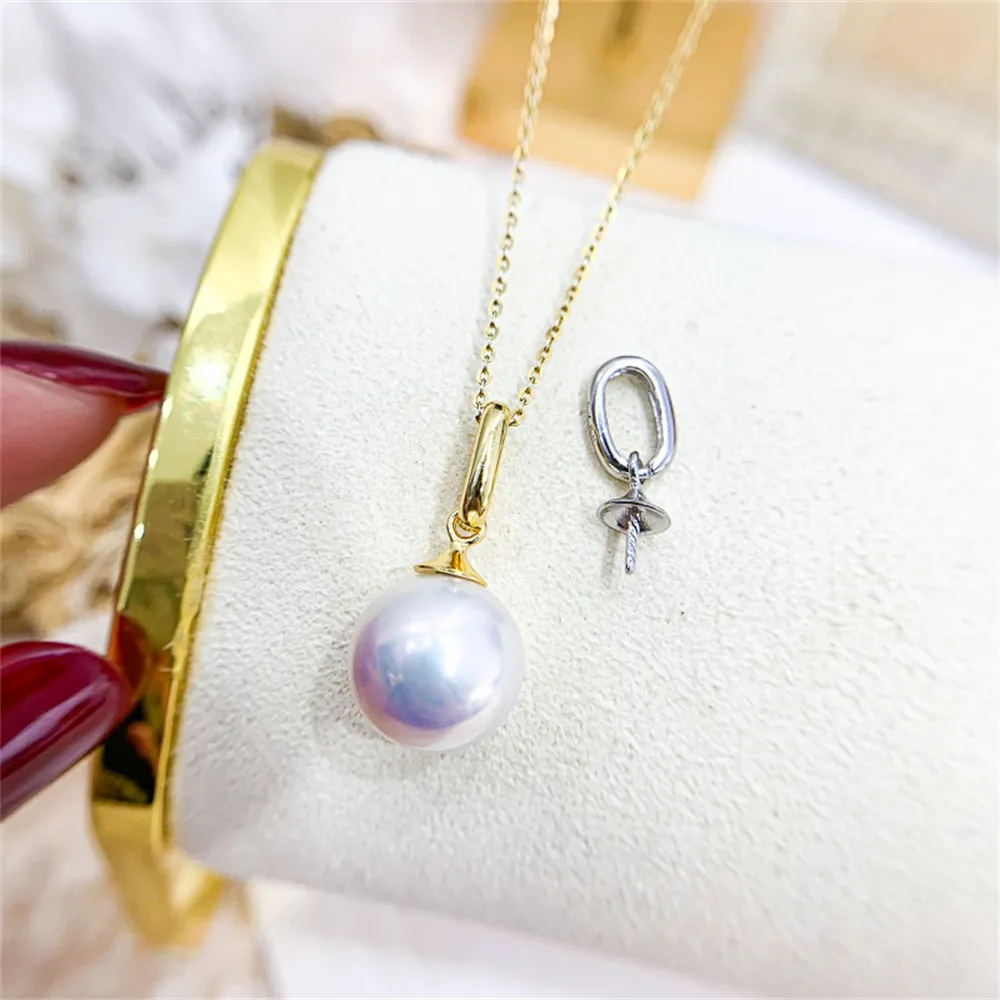 

DIY Pearl Accessories S925 Sterling Silver Pendant with Empty Holder Gold Silver Necklace Pendant with 10-17mm Round Bar