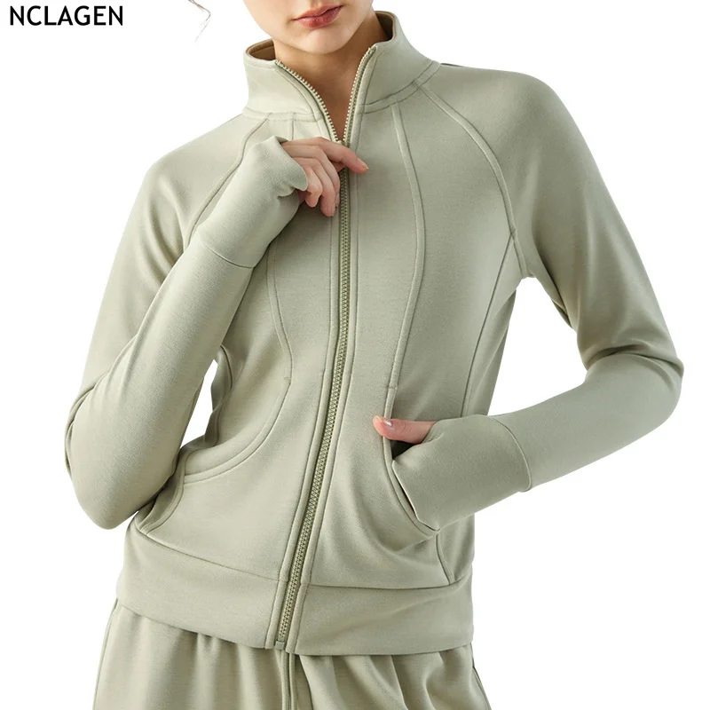

NCLAGEN Zipper Sportswear Jacket Women Standing Neck Autumn And Winter Slim Fit Running Training Yoga Fitness Long Sleeved Coat