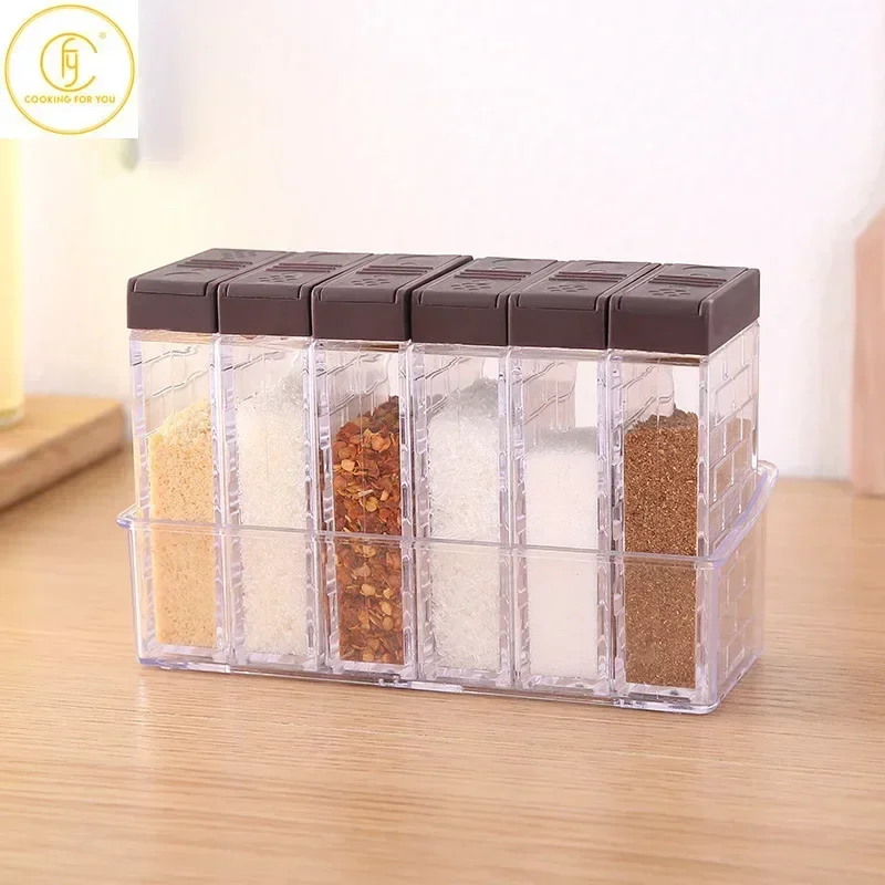 Clear Plastic Seasoning Organizer Boxes Kitchen Salt Shaker Pepper Condiment Storage Container Outdoor BBQ Spice Herb Tools，6pcs