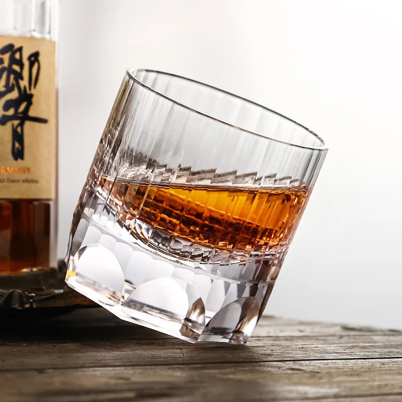 Luxurious Thumb Whisky Glass Neat Japanese Style Hand Carved Crystal Wine Glasses Bright Brandy Tasting Tumbler
