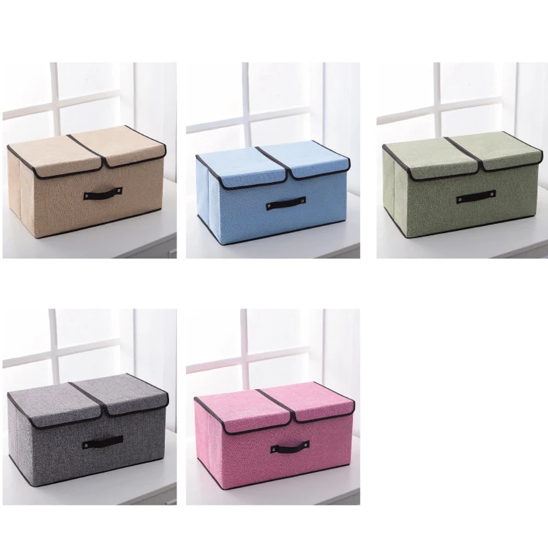 Cotton Linen Fabric Double Lid Foldable Storage Box Sundry Organiser Storage Box 4
