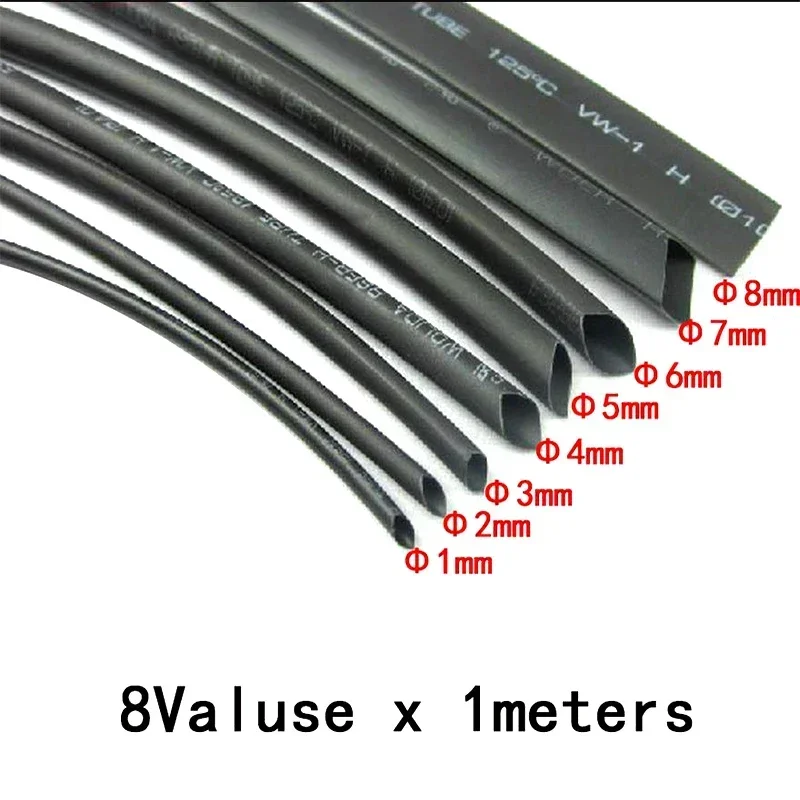 Insulation Shrink Wrapping Heat Shrink Tubing 8 Meter/Set 2:1 1/2/3/4/5/6/8mm For Cable DIY Connector Wire Kit