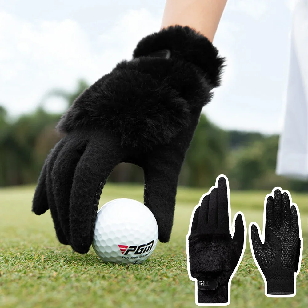 1 Pair Winter Plush Thickened Golf Gloves Ladies Anti-Slip Granules Sport Gloves Women Left and Right Hand Mittens Keep Warm