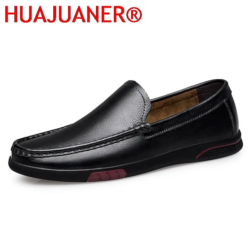 

Genuine Leather Mens Slip on Loafers Minimalist Casual Men Shoes Comfy Moccasins Hot Sale Male Loafers High Quality Boat Shoes