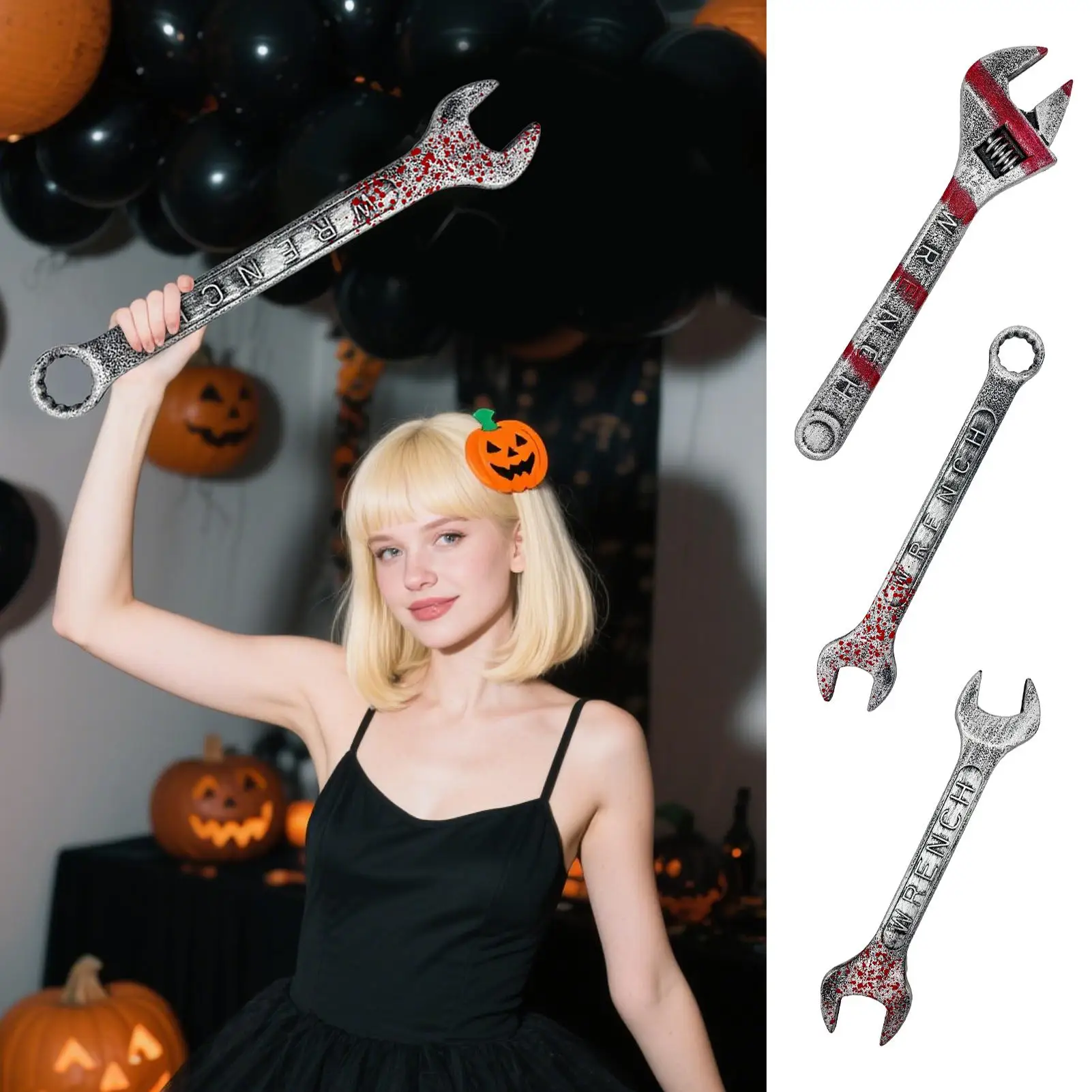 Halloween-Schraubenschlüssel-Requisite, gefälschter Schraubenschlüssel, Halloween-Foto-Requisite, Horror-Party-Dekoration, Spukhäuser, Dekorationen für Unfug-Streichpartys – Detail 1