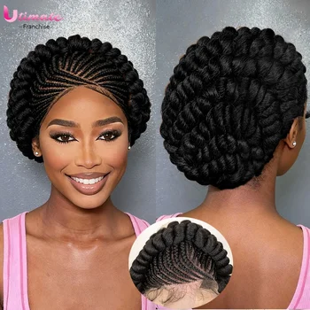 Synthetic Cornrow Braids Turban Wig Pre-Plucked Full Lace Braided Bantu Wig with Baby Hair 8Inch Natural Black for Black Women 1