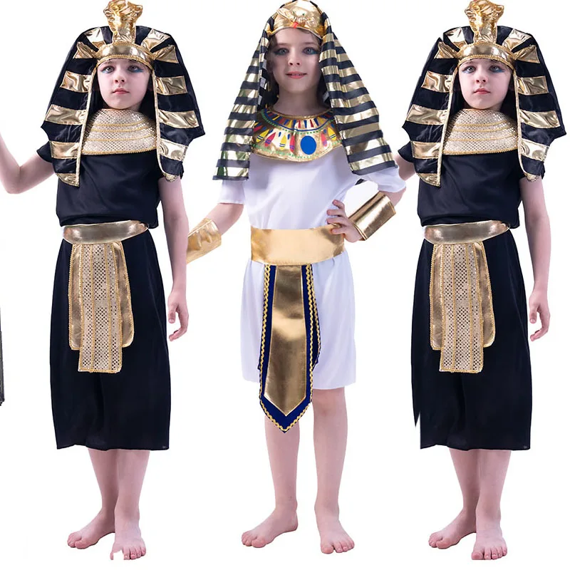 Halloween Kids Faraone Egiziano Costume Ragazzi Ancient Deluxe Prince Outfit Cosplay Party Faraone Egiziano Robe For Children