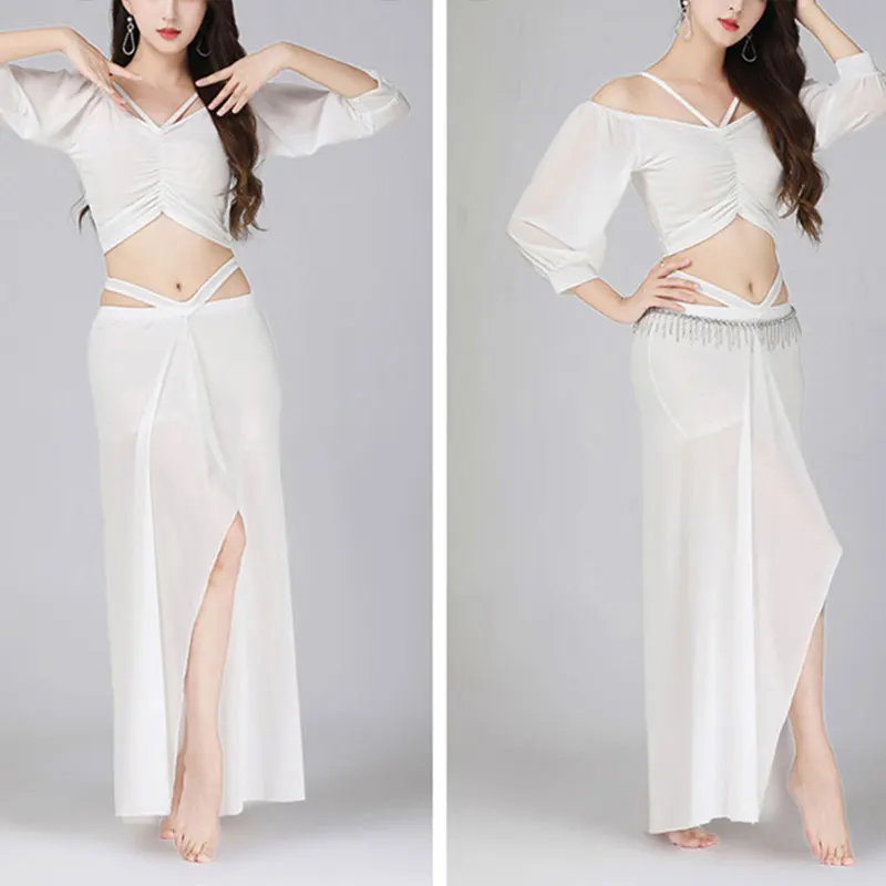 여성용 오리엔탈 밸리 댄스 레슨 웨어 세트, 우아한 셔츠, 성인 연습복, 여성 댄스 댄스웨어 공연, 2 개