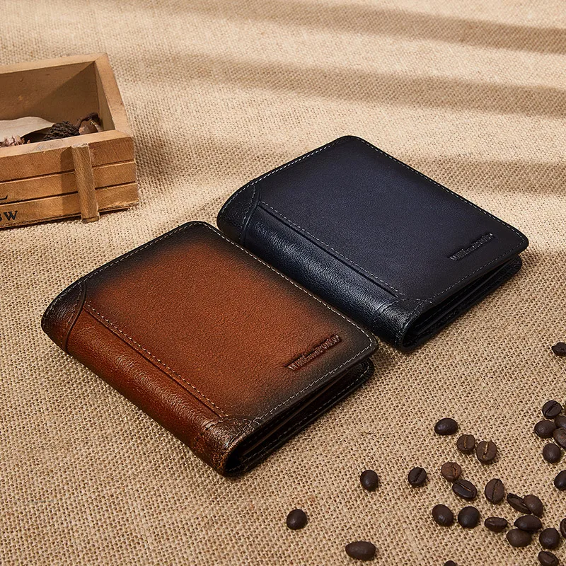 WILLIAMPOLO Wallet Men Vintage Card Holder Purse Leather Luxury Wallets Fomous Brands Purses Short Business Cardholder Man