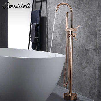 อิสระก๊อกน้ําอ่างอาบน้ําห้องน้ําอ่างฝักบัวDiverterชั้นติดตั้งTapทองเหลืองRose GoldสําหรับBath Spoutพร้อมHandshower 1