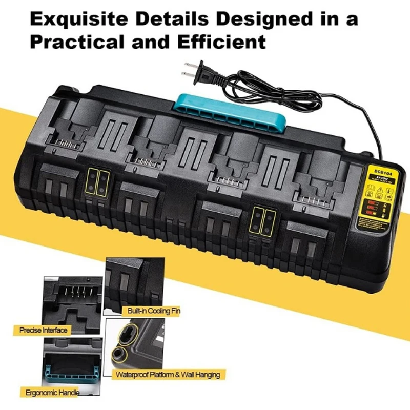 

DCB104 Li-ion Battery Charger 4-Port 3A Charging Current for Dewalt 10.8V 12V 14.4V 18V 20V 60V Li-ion Battery DCB127 DCB105