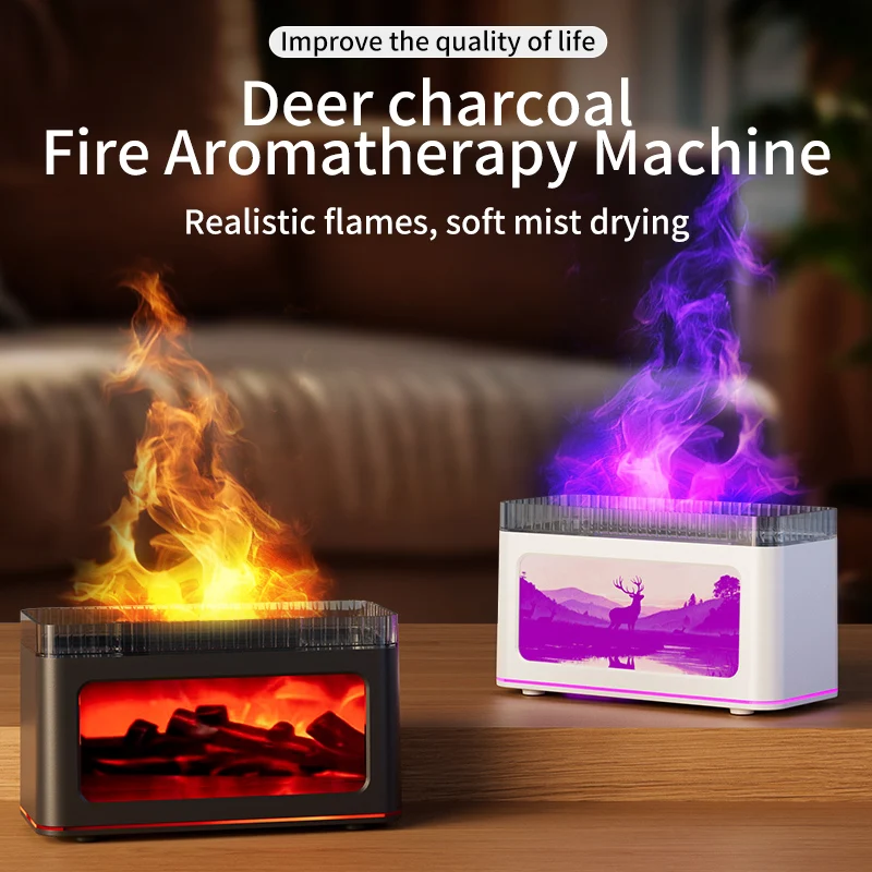 Simulation 3D Fireplace Aroma Diffuser, Home Desktop Aroma Spray, Bedroom Humidifier, Multicolored Essential Oil Fragrance Machi 1