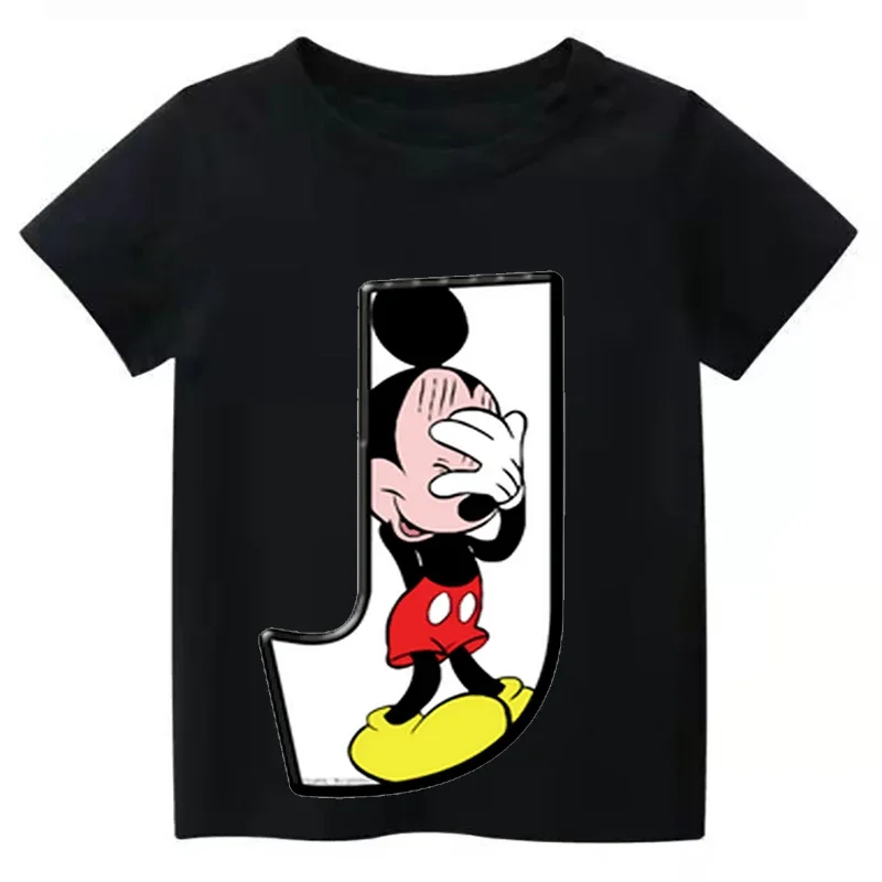 thumbnail image 1 of Camiseta de algodón con combinación de letras y nombre personalizada para niños, camiseta de manga corta con fuente ABCDEF de Disney Mickey Mouse, 1 of 5