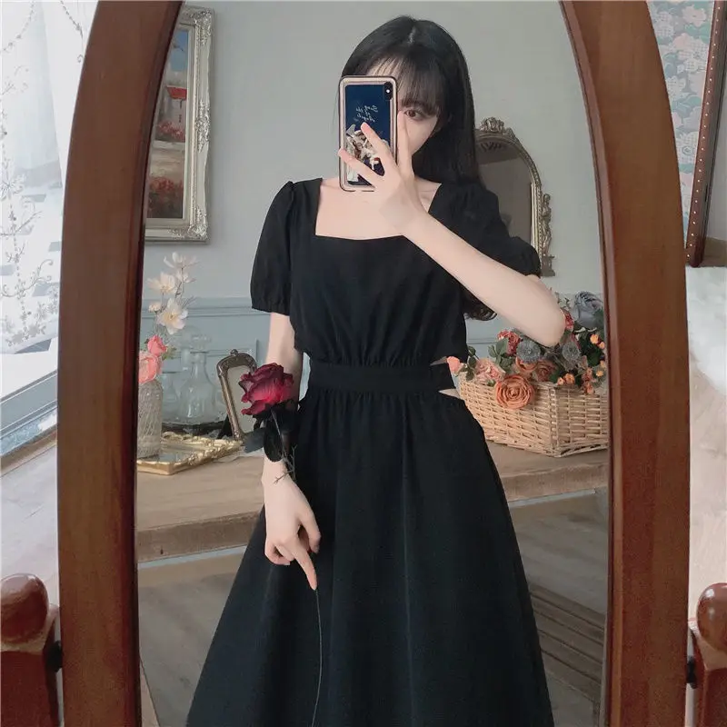 Summer Black High Waist Elegant Long Dress for Women Girl Midi Evening Dresses Vintage Office Ladies Maxi Clothing Party Beach