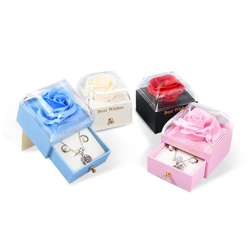 Rose Gift Box New Color Eternal Soap Flower Jewelry Box Ring Necklace Storage Creative Double Open Eternal Rose,jewelry storage bags,gift boxes