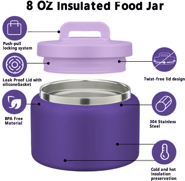 Boîte à déjeuner Bento avec pot alimentaire isolé sous vide en acier inoxydable de 8 oz 2