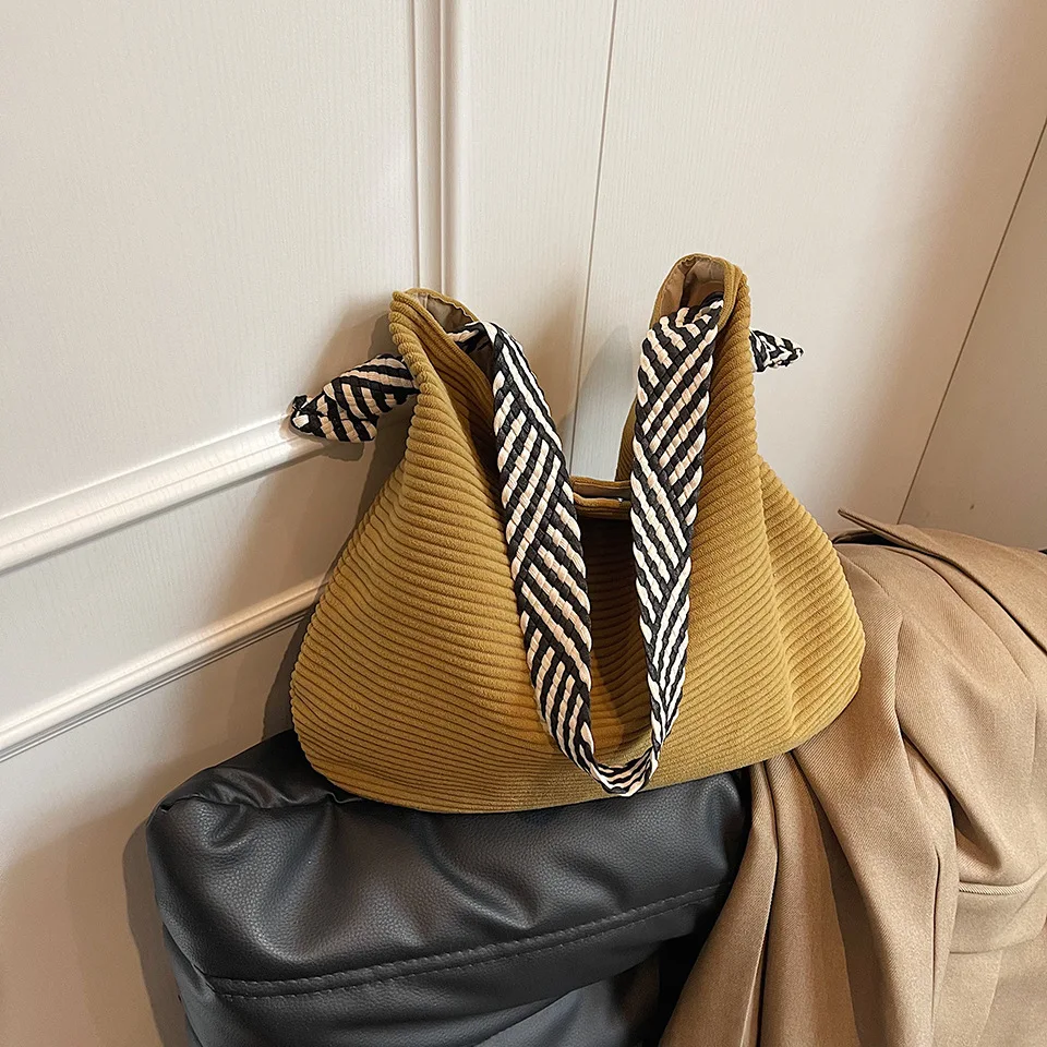 Women's Corduroy Bag Large Capacity Tote Shoulder Bag Female Casual Hobo Bag Commuting Handbag Shopping Bag