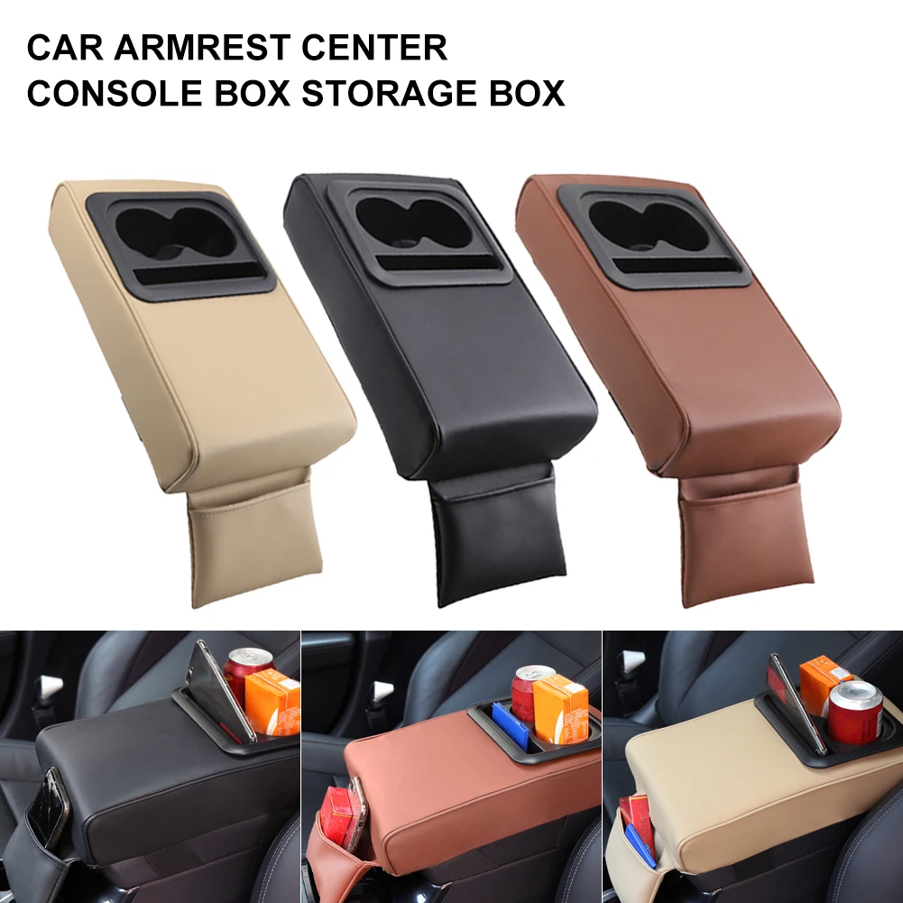 

Universal Car Armrest Cushion Pad Center Console Box Organizer with Cup Holder Phone Holder Pocket Car Interior Accessories