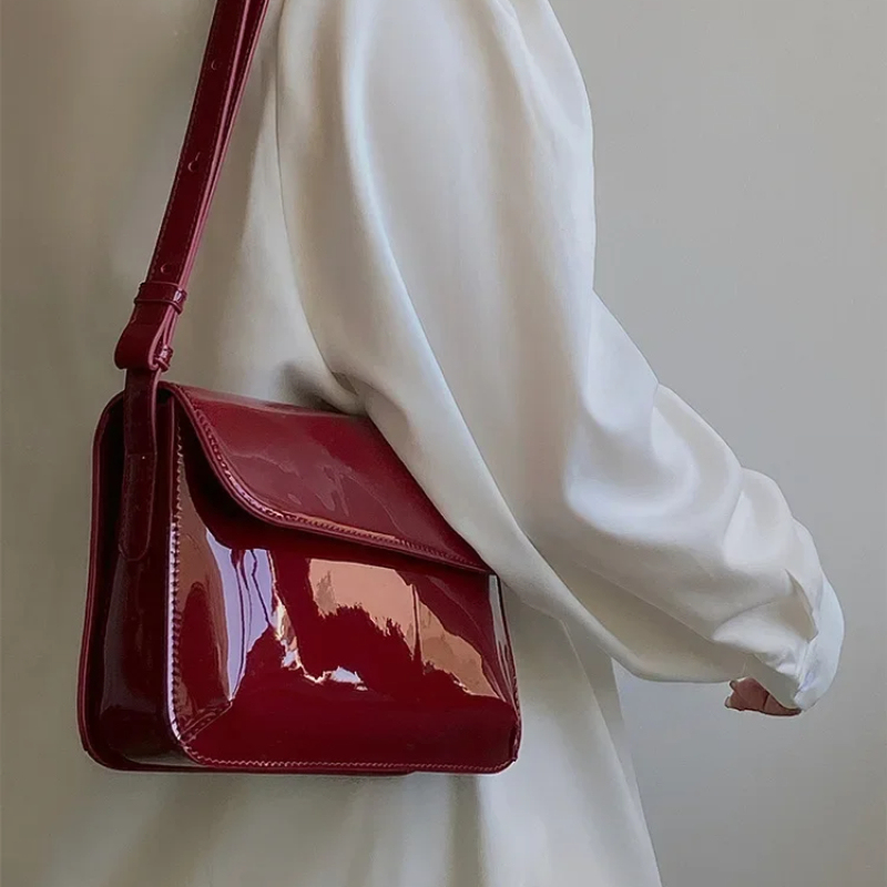 Retro Patent Leather Shoulder Bags For Women Luxury Designer Crossbody Bag Small Square Bag Fashion Lady Underarm Handbag Purse