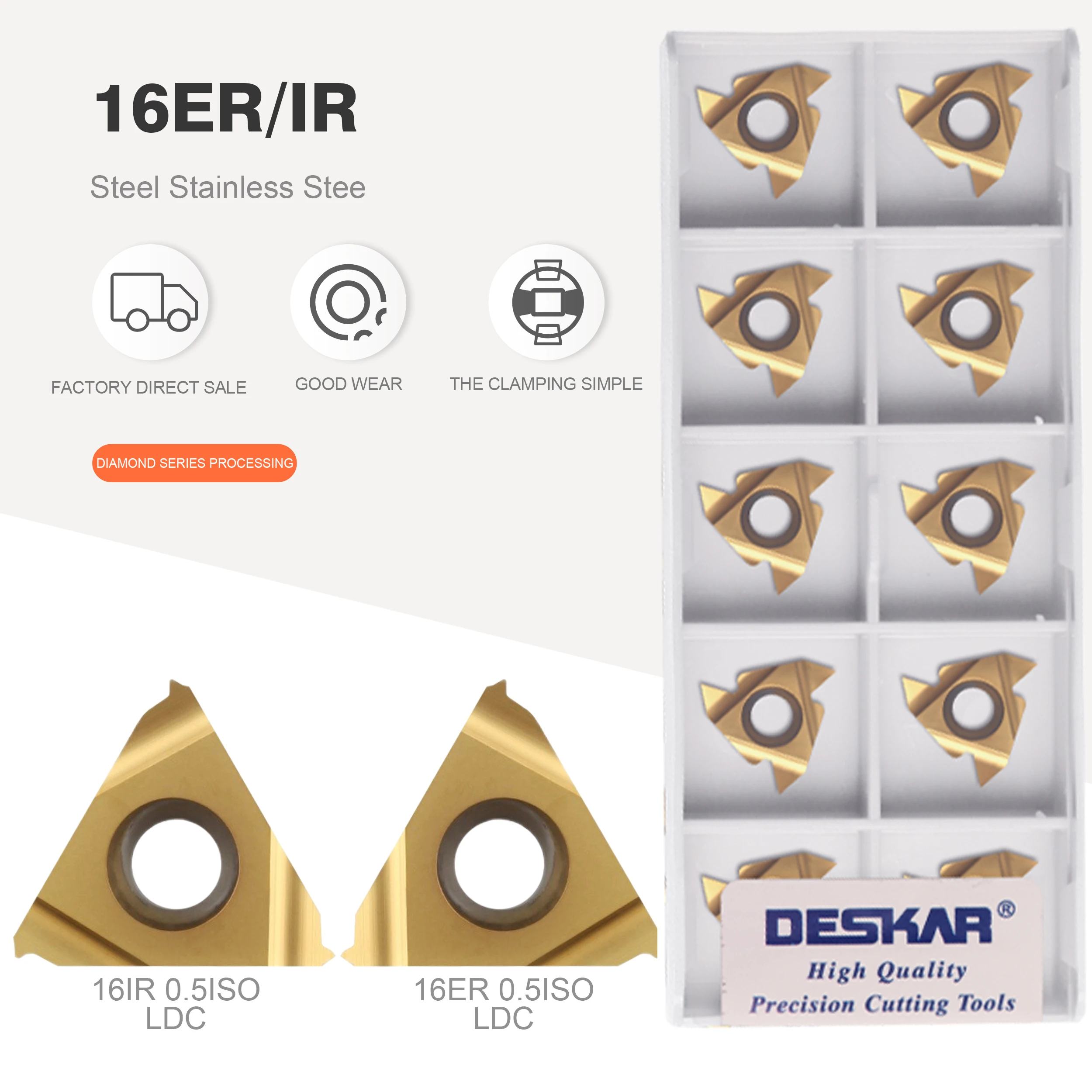

DESKAR 16ER 16IR 0.5ISO 0.75ISO 1.0ISO 1.5ISO 1.75ISO 2.0ISO 2.5ISO 3.0ISO 3.5ISO LDC Carbide Threading insert CNC lathe tool