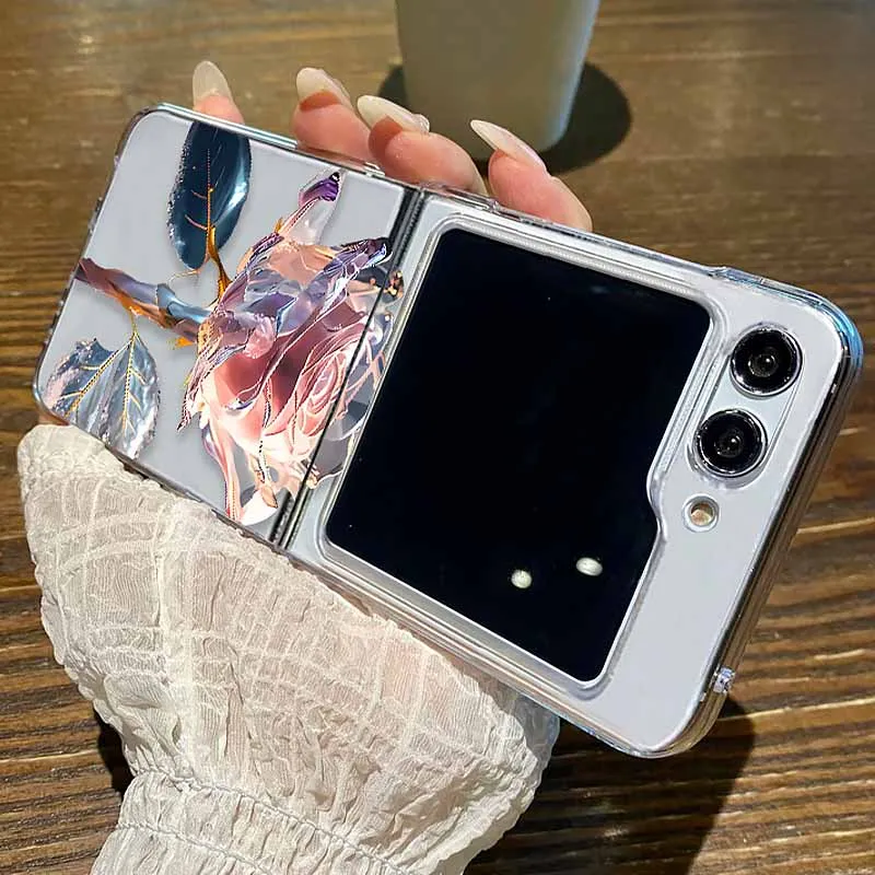 Flower Pattern Clear Transparent Hard Folding Phone Case