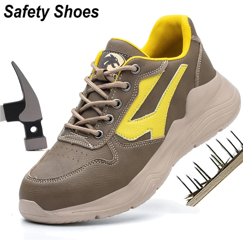 Safety Shoes Men With Steel Toe Cap Anti-smash Men Work Shoes Sneakers Light Puncture-Proof Indestructible Shoes Dropshipping