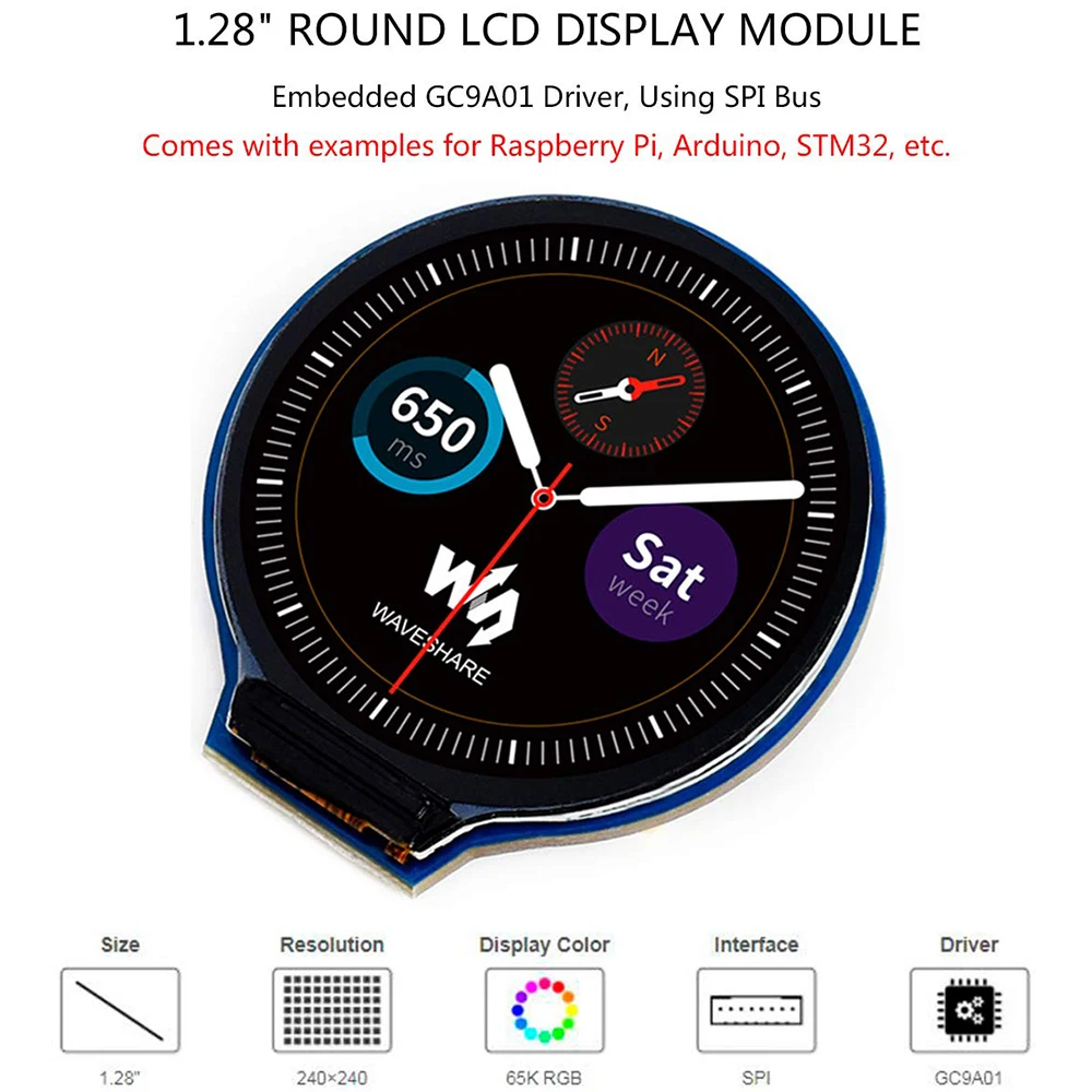 ο 1.28 ġ 240X240  LCD ÷ ȭ  Arduino STM32 / Raspberry Pi RPI 3B Plus  SPI ̽ 65K RGB 