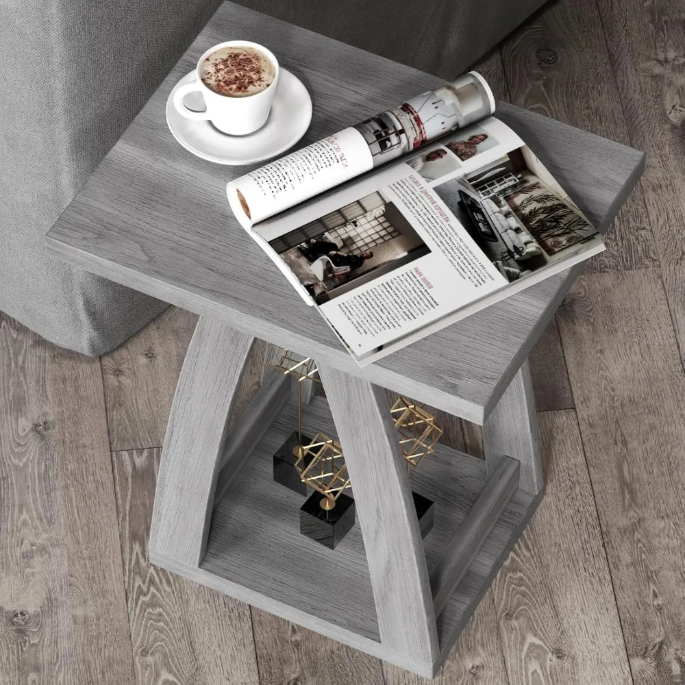 Modern Grey End Table Set of 2, Side Table with Shelf for Living Room & Bedroom, Multifunctional Nightstand