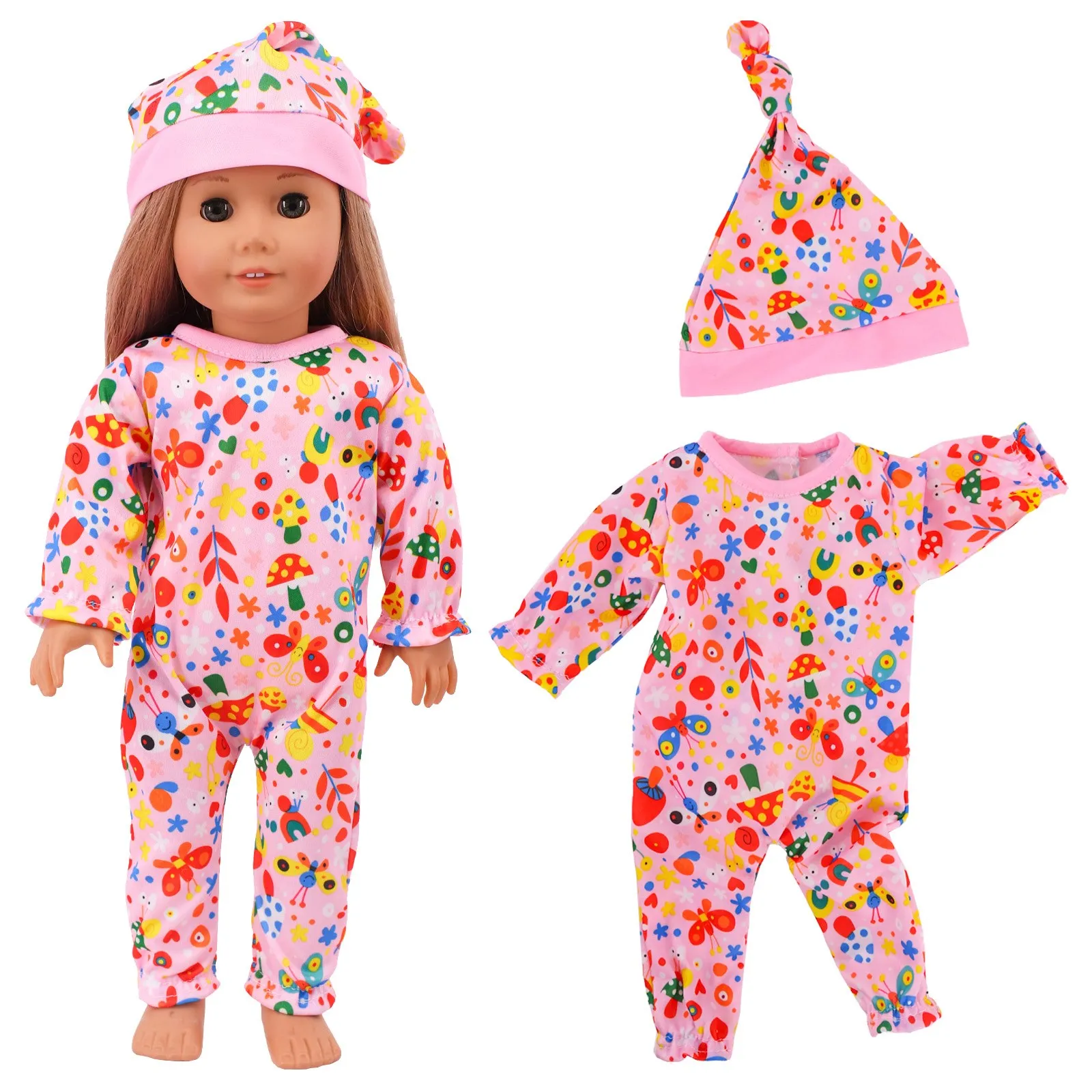 Doll Clothes Long One Piece Pajamas + Nightcap For 18Inch American&43Cm Baby Doll Accessories Nenuco Sleeping Blanket