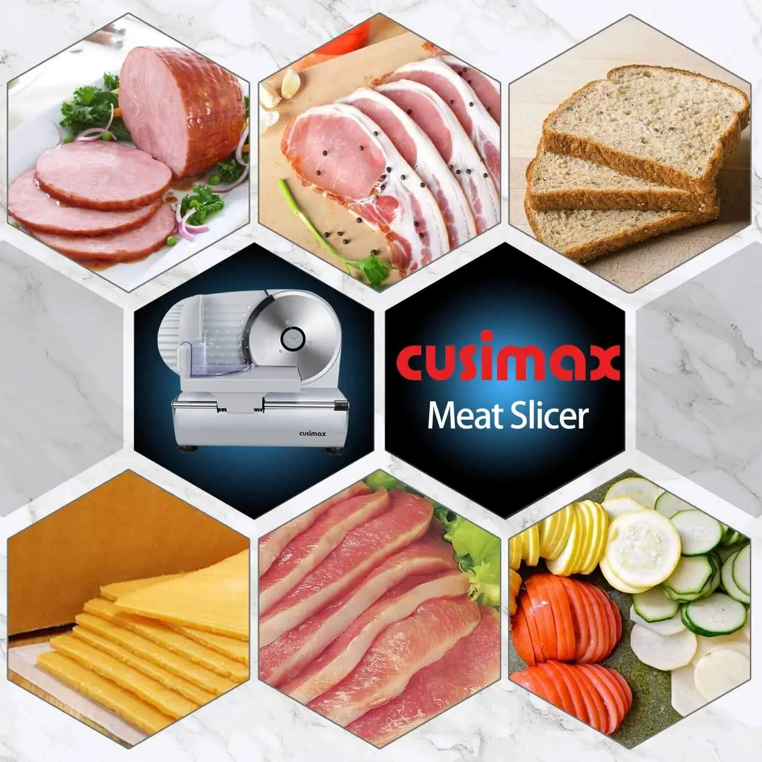 Meat Slicer, Electric Deli Food Slicer with Two 7.5'Removable Stainless Steel Blades and Pusher, Cheese Fruit Vegetable Bread Cu 6