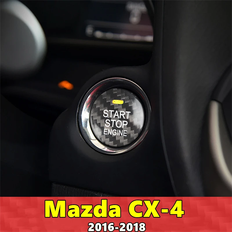 

For Mazda CX4 Car Engine Start Stop Button Cover Real Carbon Fiber Sticker 2016 2017 2018