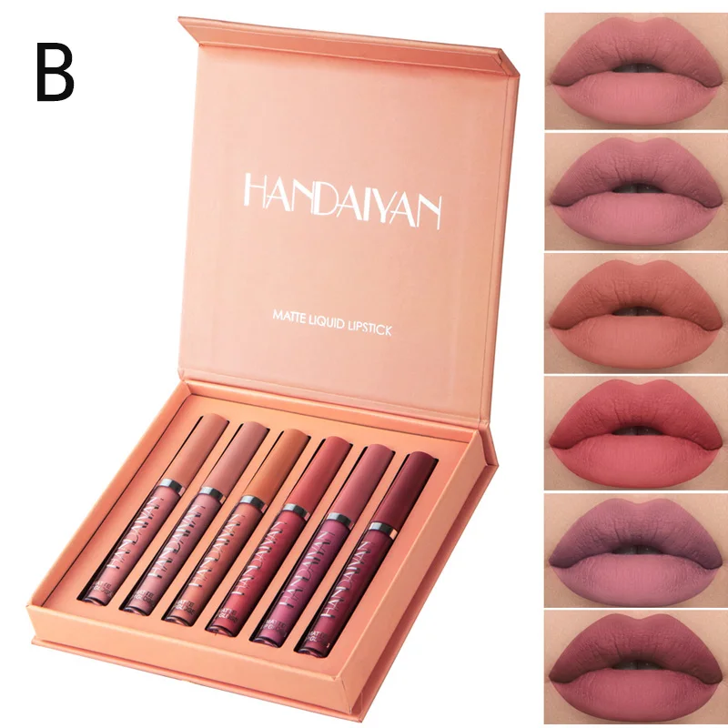 thumbnail image 1 of HANDAIYAN Set of 6 NonStick Cup Liquid lipstick , Long-Lasting Lip Gloss Gift Box – Matte Finish Lip G beauty Makeup for Women, 1 of 5