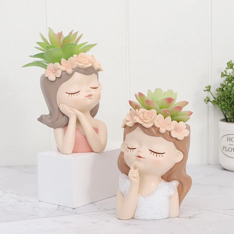 Cute Girl Flower Pot Silicone Mold DIY Sleeping Beauty Vase Storage Box Mould Plaster Resin Concrete Cast Molds Home Decor Gift