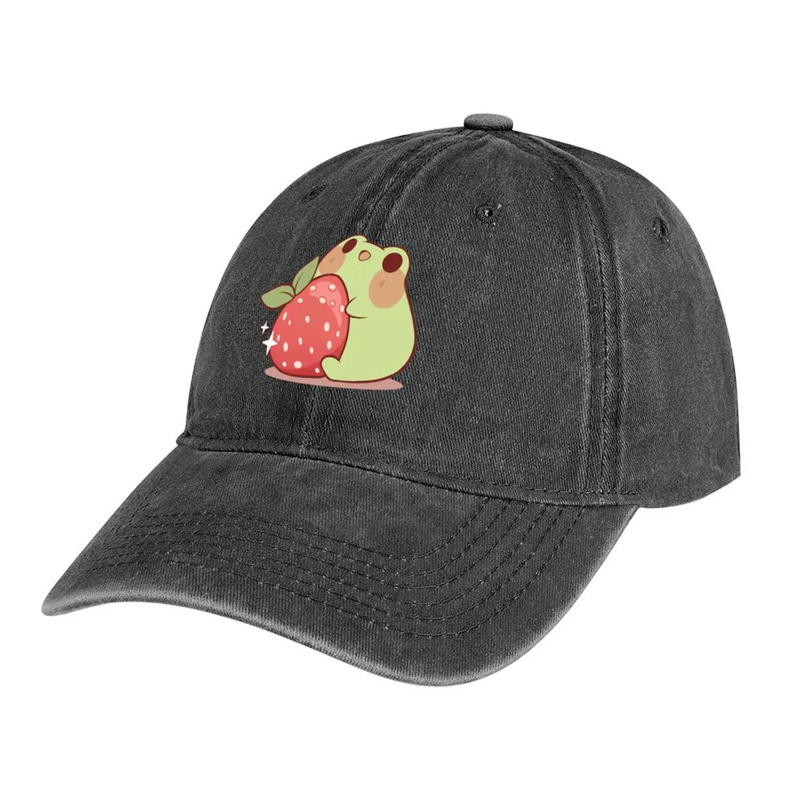 

Frog with strawberry Cowboy Hat Golf Snap Back Hat dad hat Caps For Women Men's