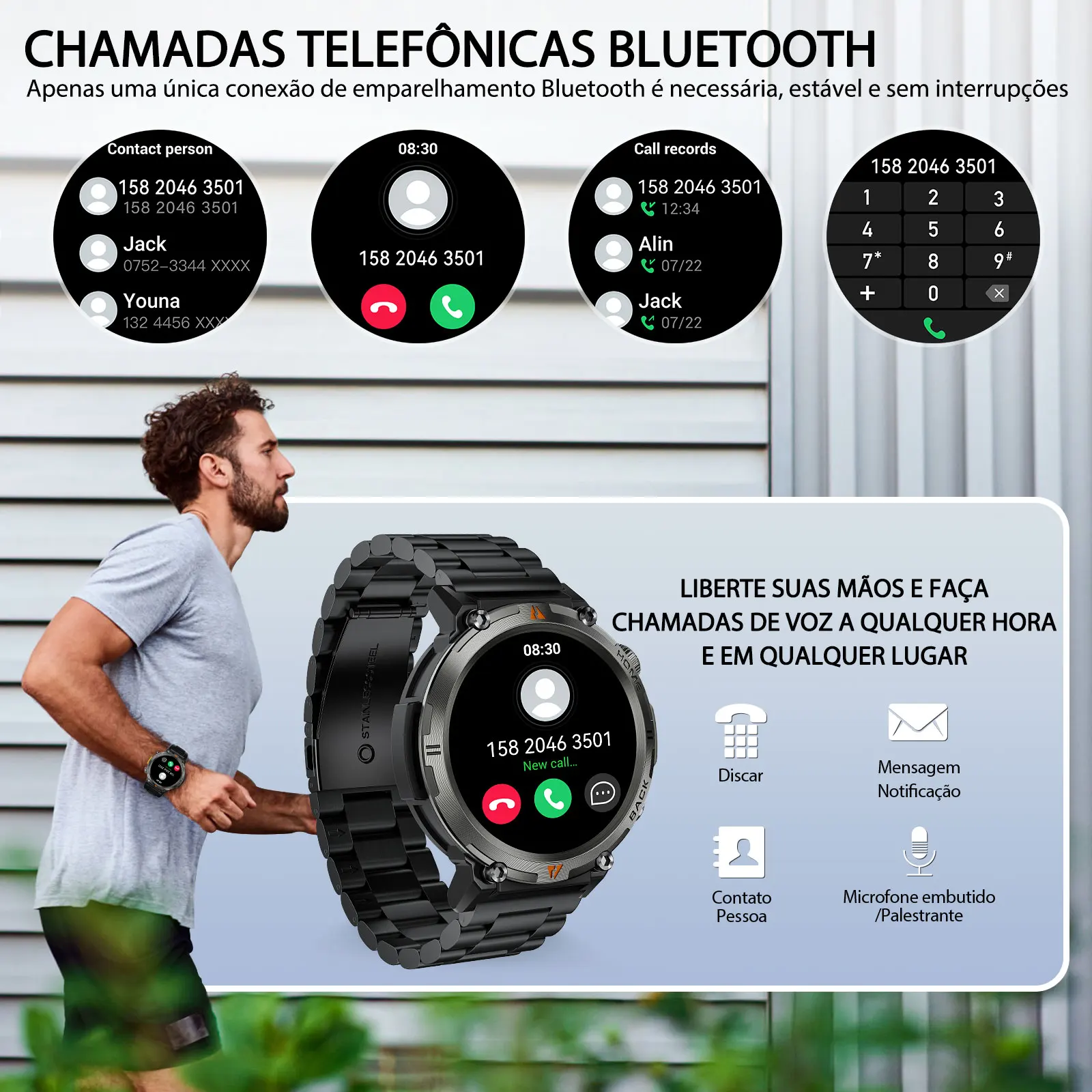 LaNikar KE3 Bluetooth Call Smart Watch Men Full Touch Screen Health Monitor Clock With Flashlight Men SmartWatch For ios Android 2