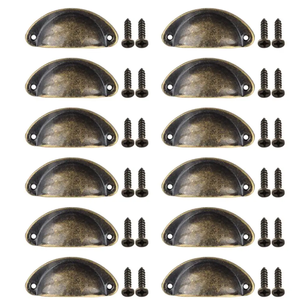 12PCS Shell Furniture Cabinet Pulls Drawer Handle Kitchen Cupboard Door Cabinet Knobs Cup Antique for Wardrobe Door