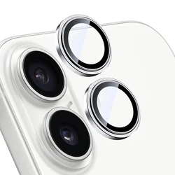 Premium Aluminum Alloy Camera Lens Protector with HD Tempered Glass Cover - 15Pro Promax (Silver)