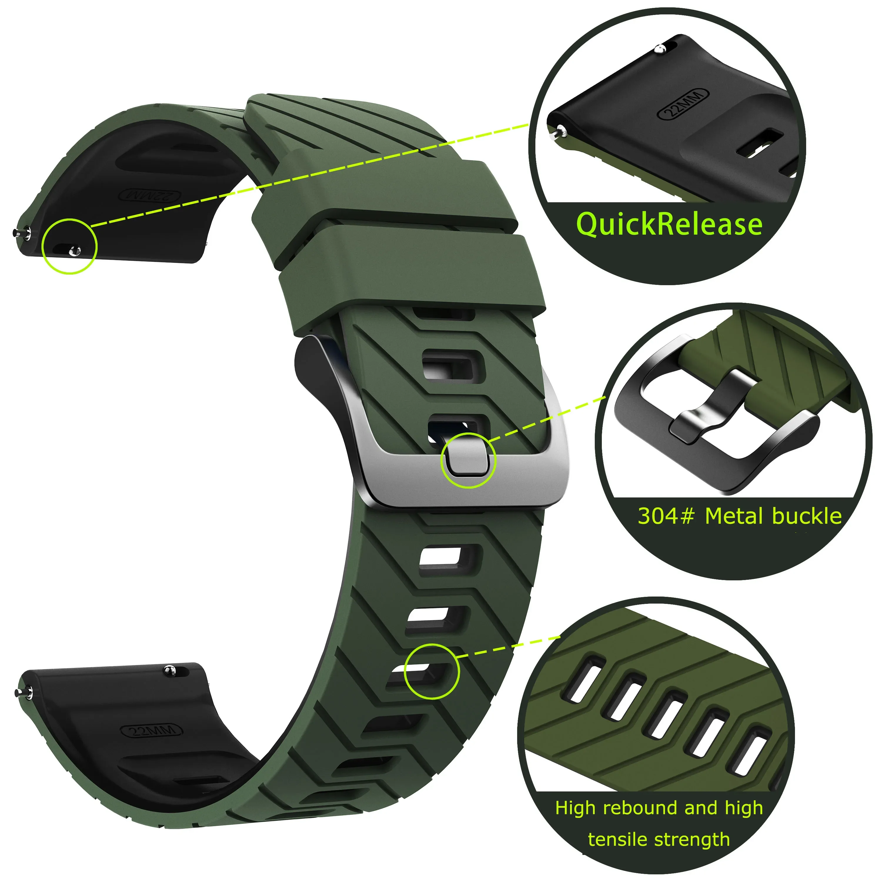 Versatile 22mm Silicone Watch Band - Premium Replacement Strap