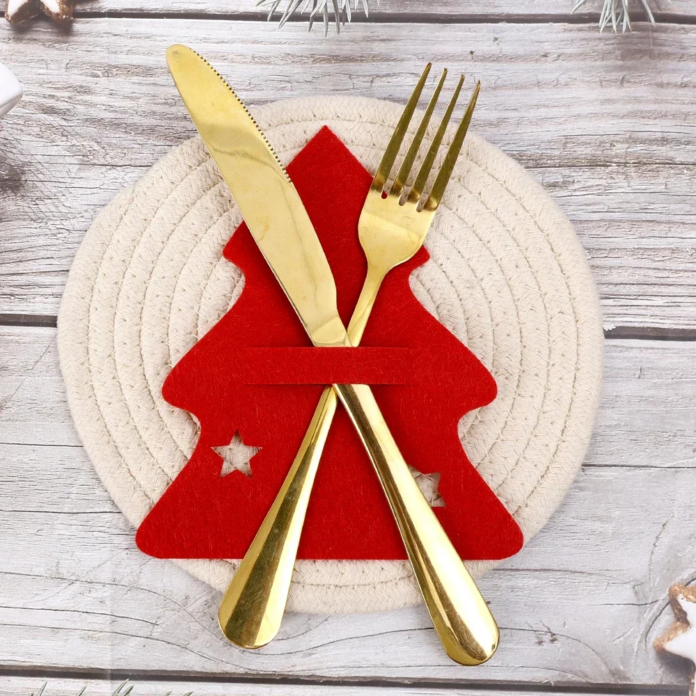 Christmas Tree Cutlery Knife Fork Cover Table Decorations Home Kitchen Tableware Decors Xmas Dinnerware Wrapping Bag 10/1Pcs