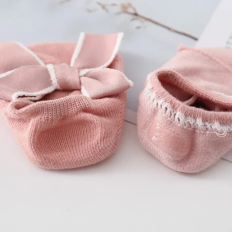 Cute Bowknot Baby Socks Soft Cotton Newborn Girl Short Socks With Rubber Soles Anti Slip Solid Color Kids Toddler Floor Socks