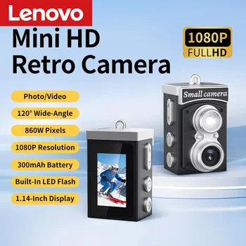 Lenovo Videocamera digitale CCD HD Autofocus Schermo IPS da 1,14 pollici Sport Ciclismo Registrazione Filtro e luce di riempimento Regalo portatile