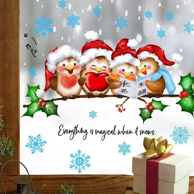 Christmas Home Decoration Tree Branch Bird Wall Sticker Glass Window Sticker Double-sided Visual Wall Sticker Ornaments
