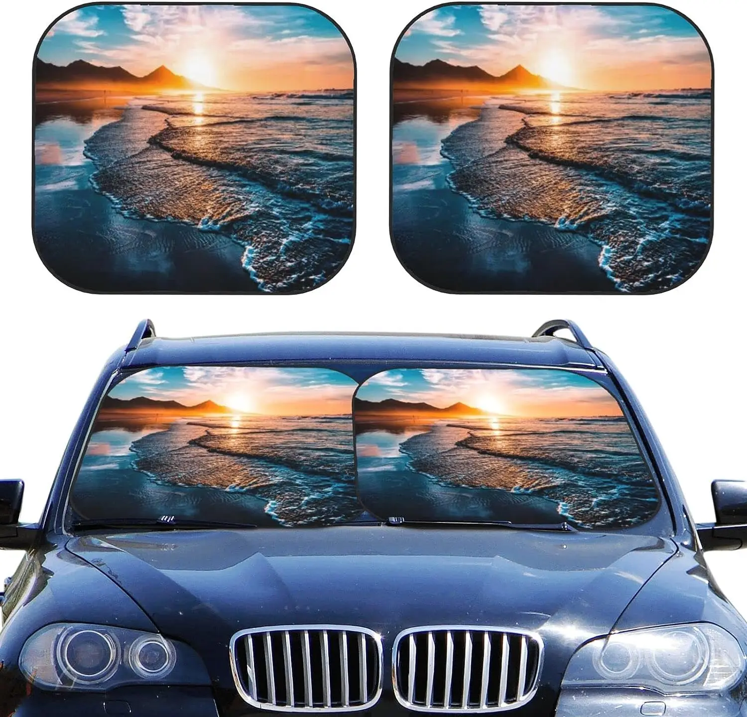 

Beach Sunset Car Windshield Sun Shade Auto Foldable 2pcs Window Sunshades for Most Windshield Front Window Car Accessories