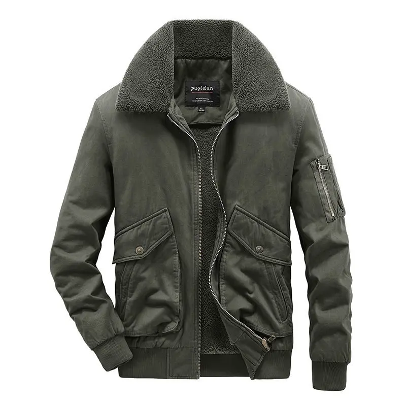 Winter Men's Jacket Fur Lined Coat Cotton-padded Clothes New Multiple Pockets Work Clothes Plush Thicken Lamb Wool Cotton Suit