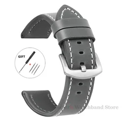 Vintage Leather Sport Watch Band with Stainless Steel Buckle - Premium Watch Accessory - 22mm (Gray White Silver)
