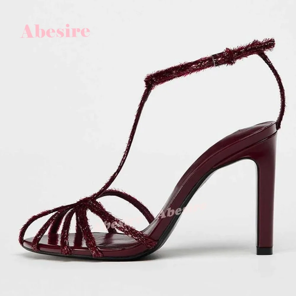 Women's T-Strap Sandals Round Toe Cut Out Stiletto Heels Bling Slingback Summer Party Shoes