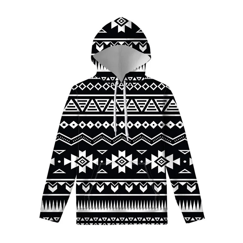 

Retro Ancient Aztec Tribal Graphic Hoodie For Men Black White Street Casual 3D Printed Hoodies Long Sleeve Pullover Swearshirt