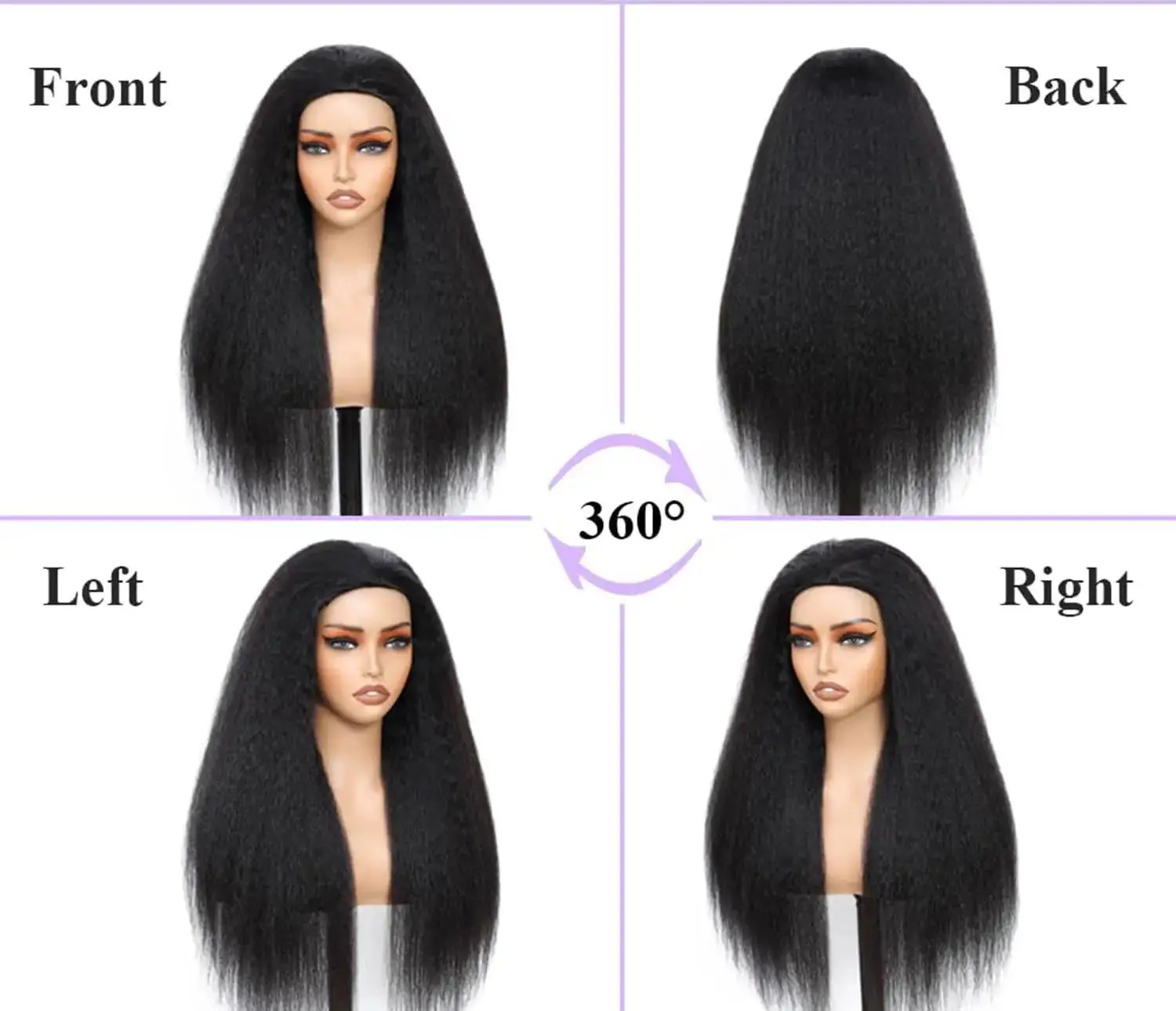 Kinky Straight Headband Wigs Human Hair Pull & Go Half Wigs Human Hair Yaki Straight Headband Glueless Wigs Human Ha